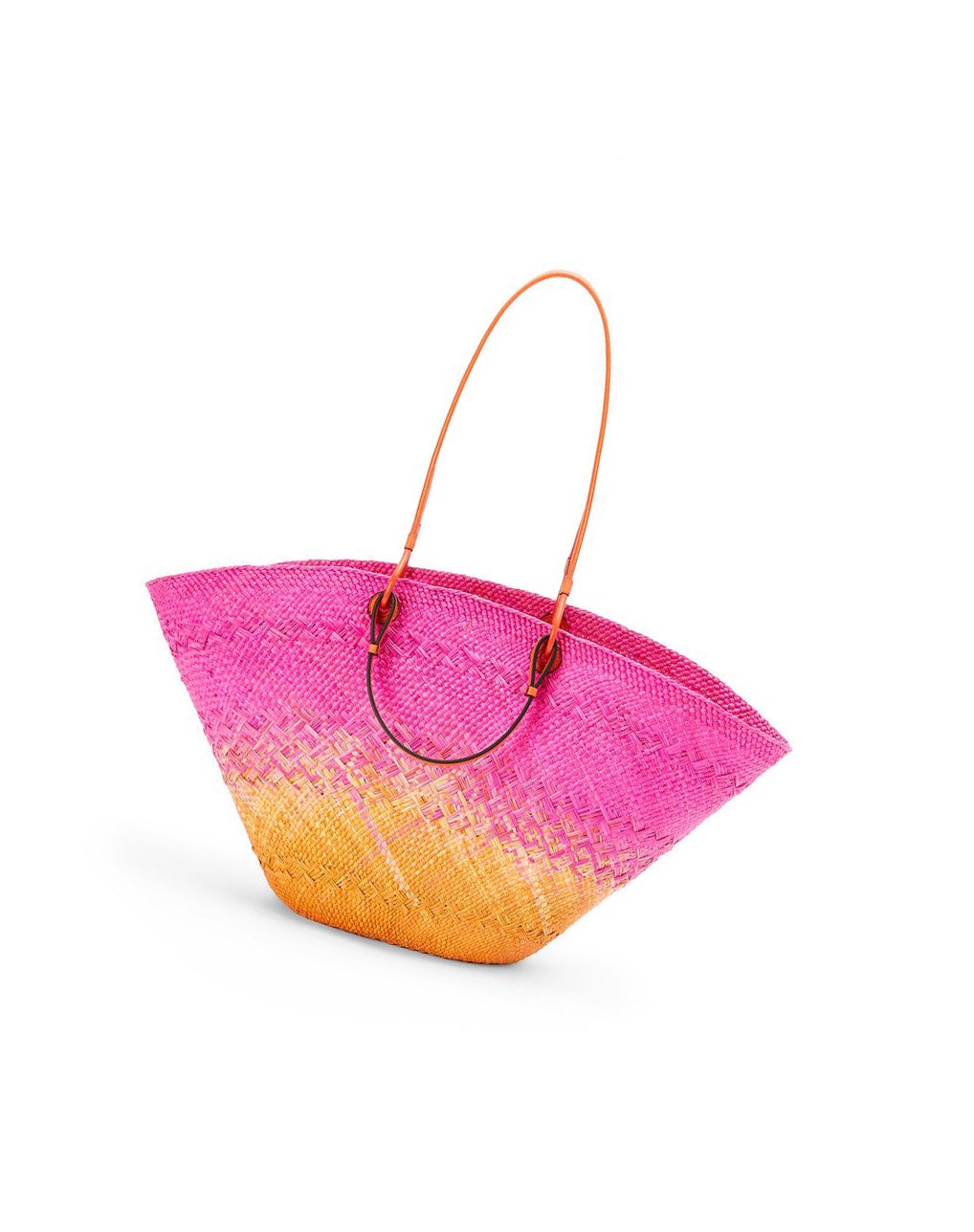 Loewe Large Anagram Basket bag in iraca palm and calfskin Fushia Orange | 4016DYGLW