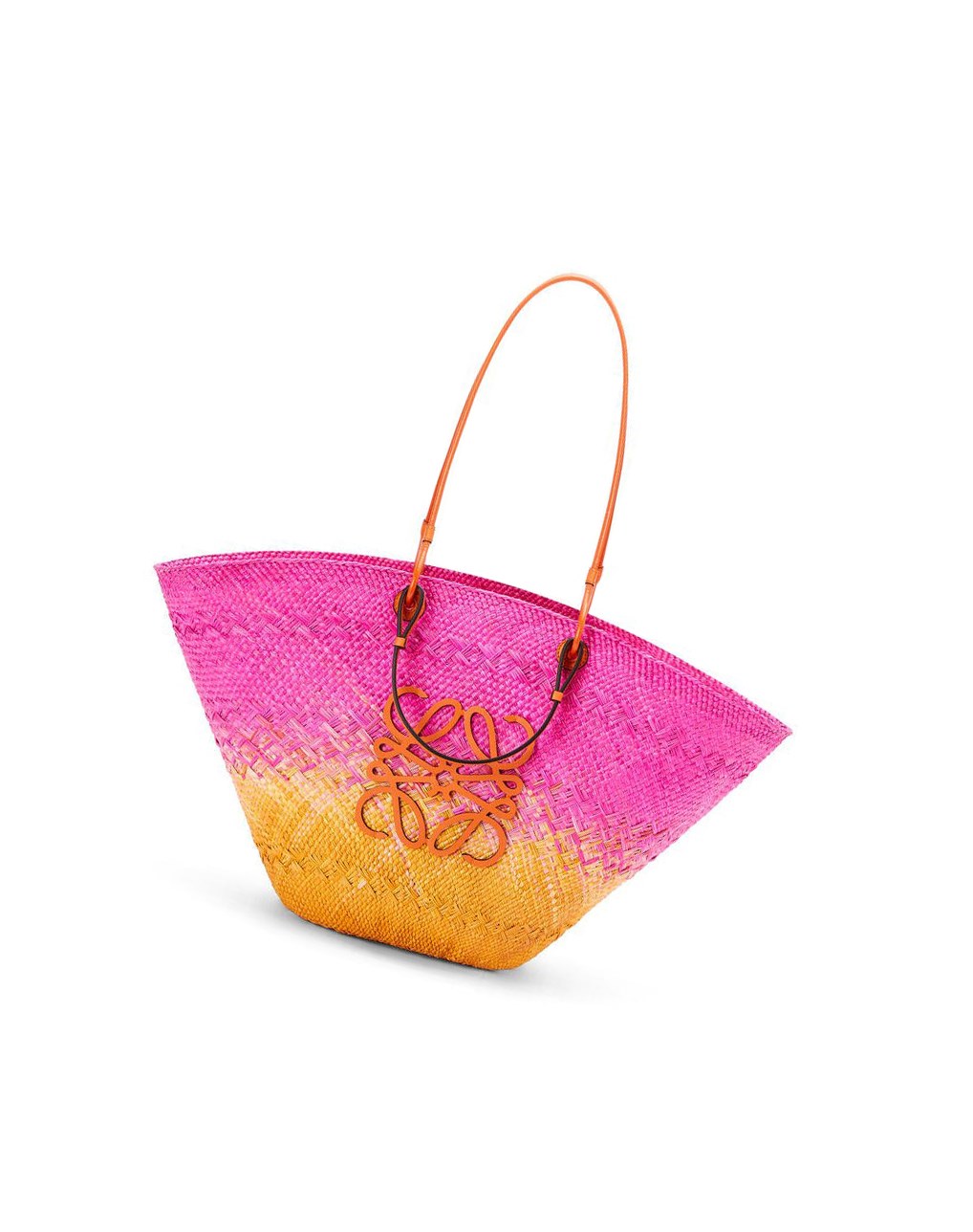 Loewe Large Anagram Basket bag in iraca palm and calfskin Fushia Orange | 4016DYGLW