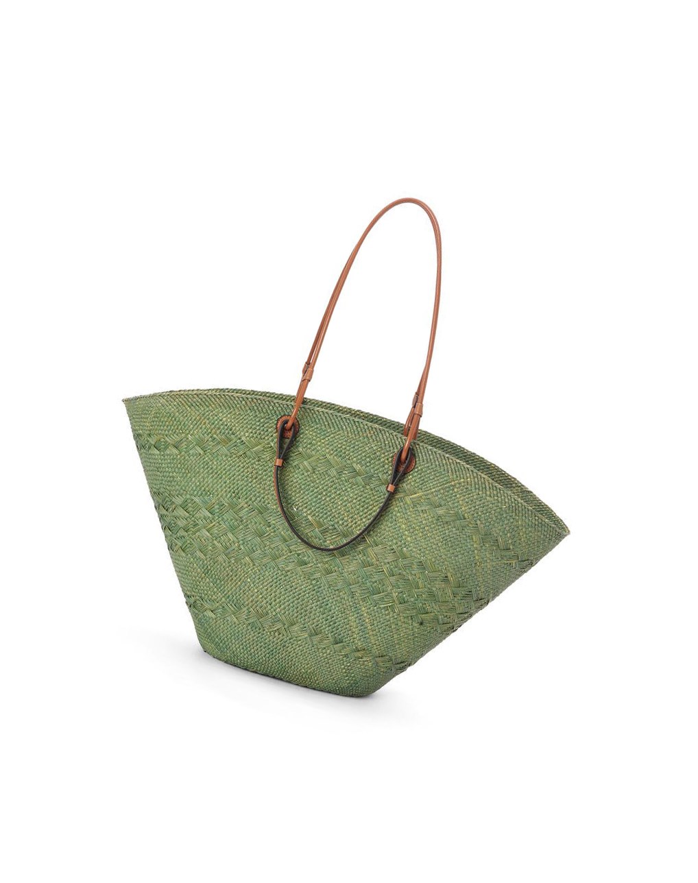 Loewe Large Anagram Basket bag in iraca palm and calfskin Vert | 8374XQDFJ