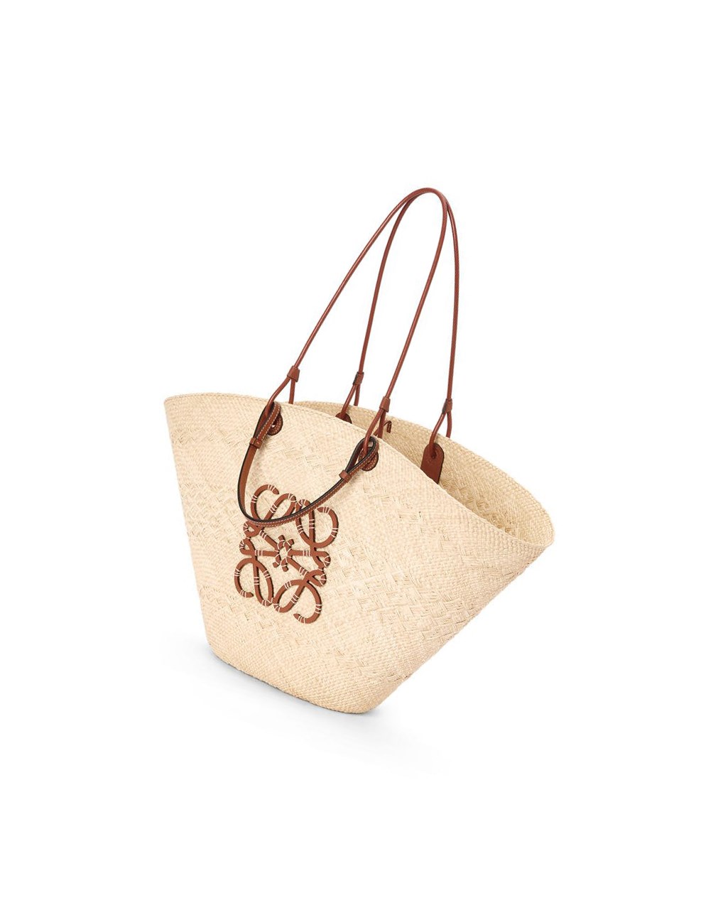 Loewe Large Anagram Basket bag in iraca palm and calfskin Natural / Tan | 9716PJKUO