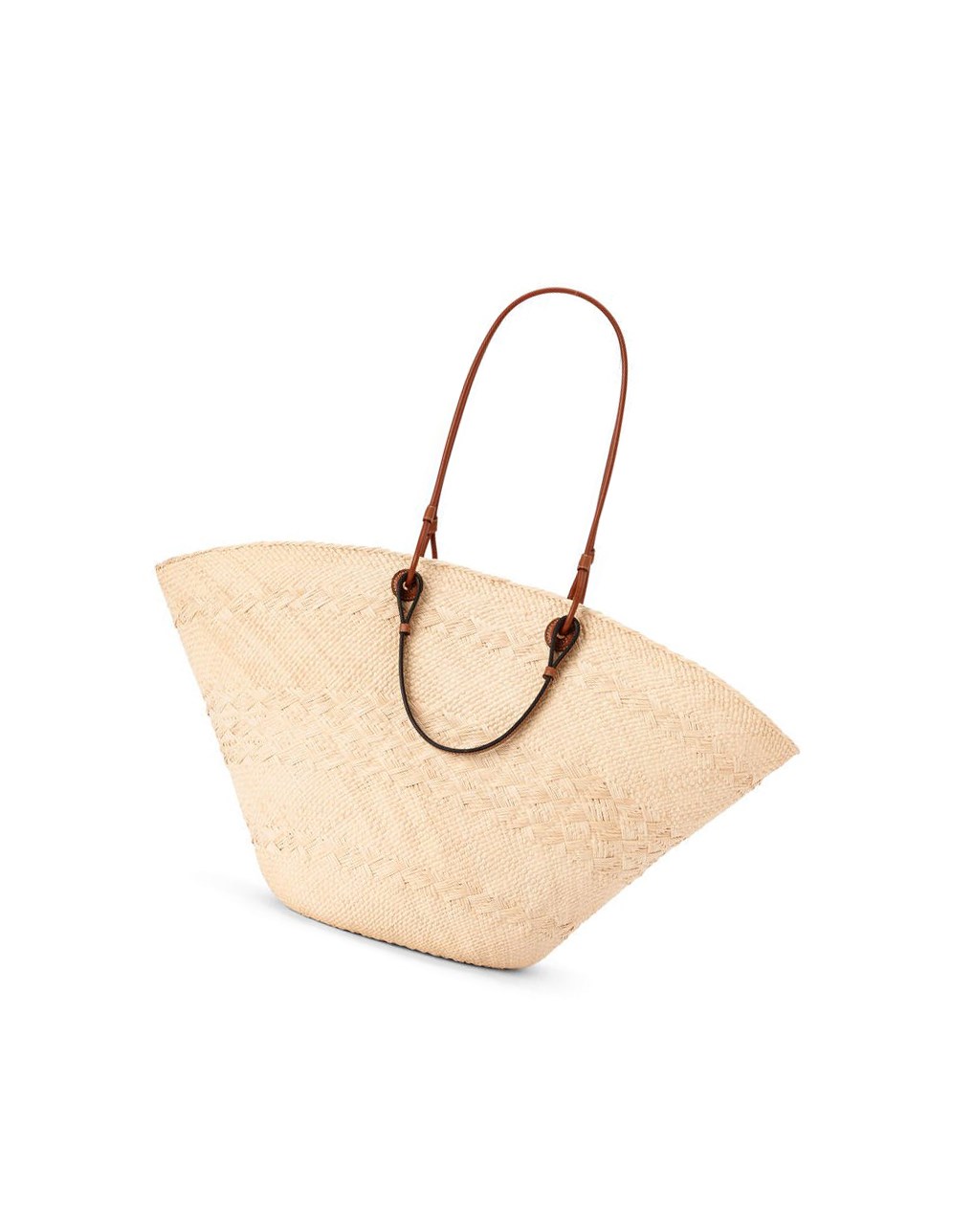 Loewe Large Anagram Basket bag in iraca palm and calfskin Natural / Tan | 9716PJKUO