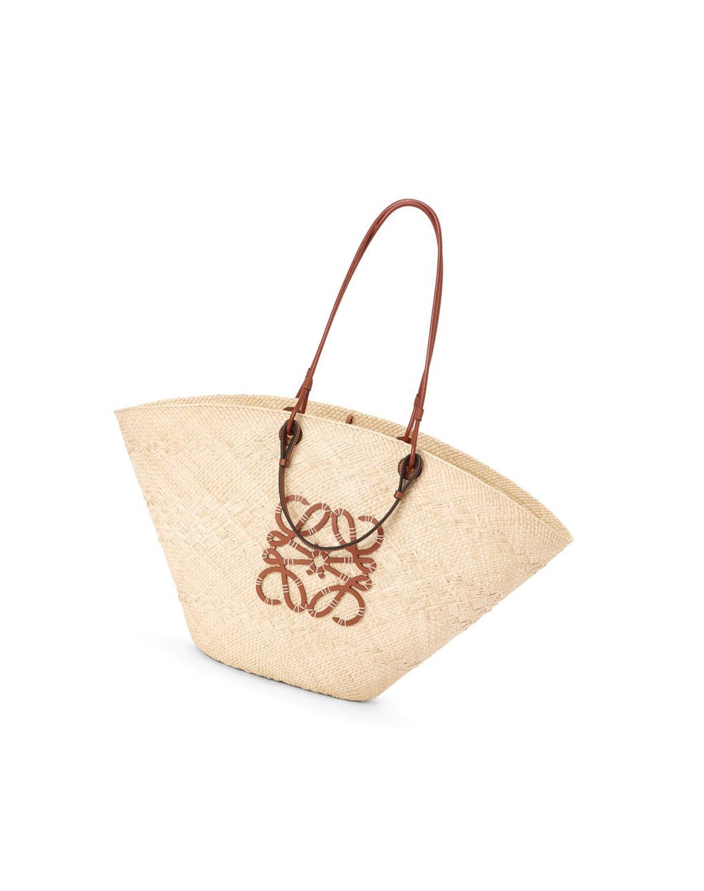 Loewe Large Anagram Basket bag in iraca palm and calfskin Natural / Tan | 9716PJKUO