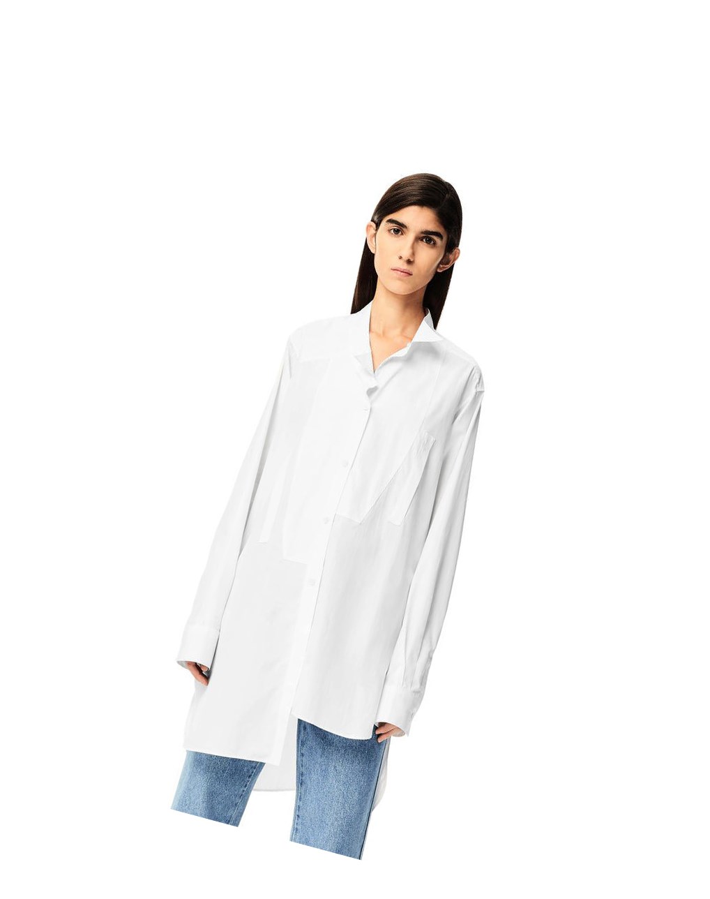 Loewe Long asymmetric shirt in cotton Blanche | 1649CMVGB