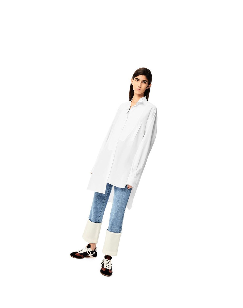 Loewe Long asymmetric shirt in cotton Blanche | 1649CMVGB