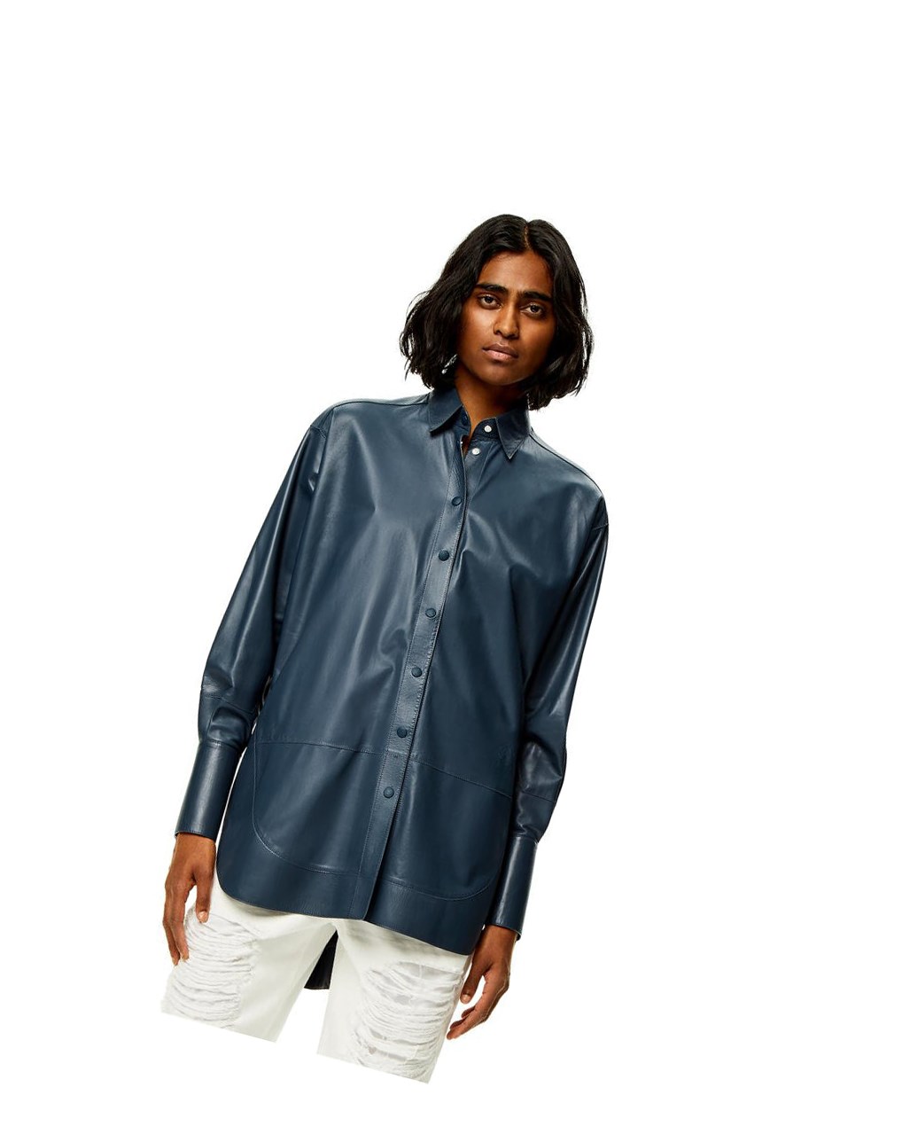 Loewe Long shirt in nappa Bleu | 0853TDEUV