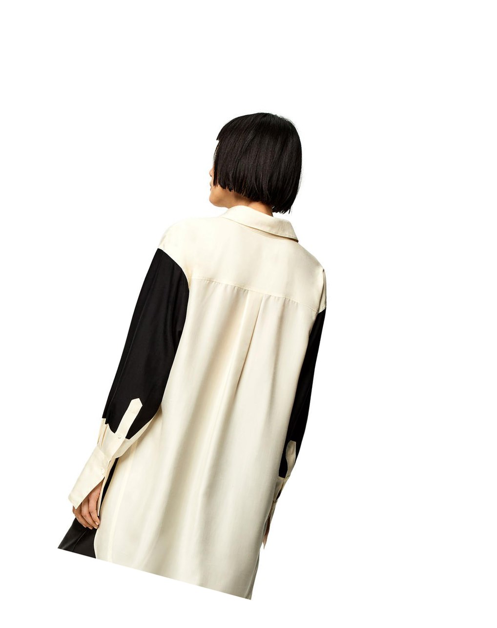 Loewe Long shirt in silk Noir Blanche | 3804KXSPI