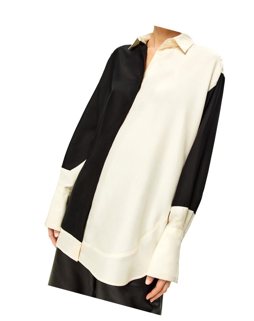 Loewe Long shirt in silk Noir Blanche | 3804KXSPI