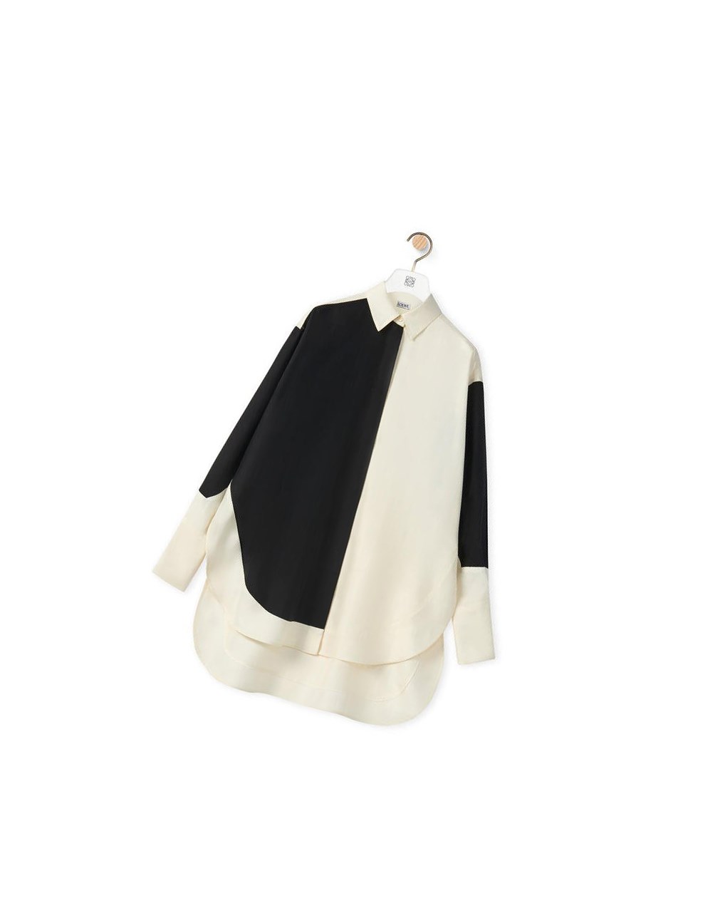 Loewe Long shirt in silk Noir Blanche | 3804KXSPI