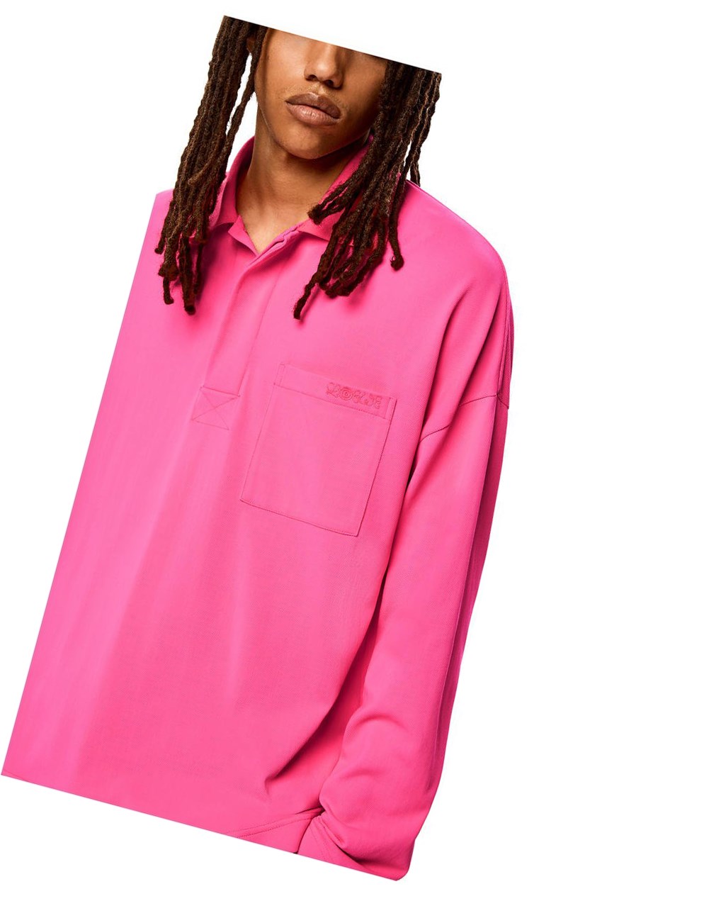 Loewe Long sleeve polo top in polyamide Rose | 5726TNSBM