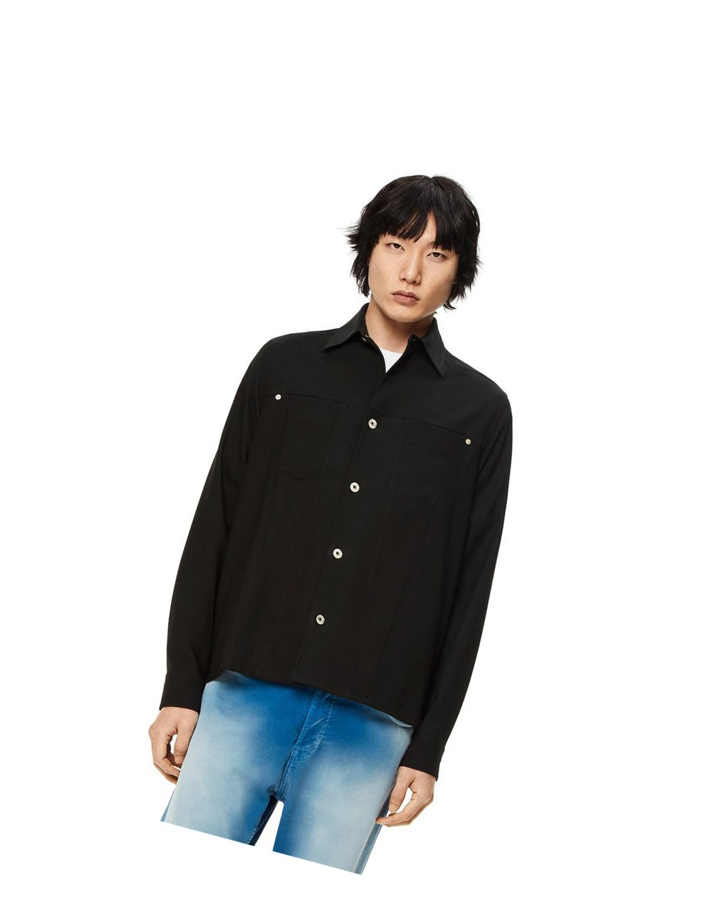 Loewe Metal button overshirt in wool Noir | 7498IAKGQ