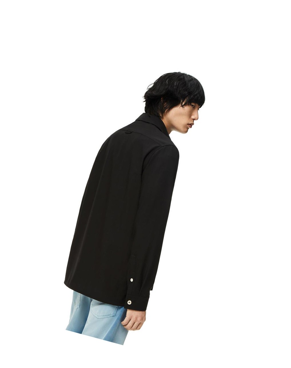 Loewe Metal button overshirt in wool Noir | 7498IAKGQ