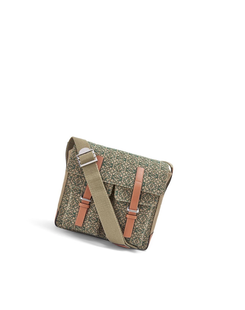 Loewe Military Satchel in Anagram jacquard and calfskin Kaki Vert | 7840WGDHQ