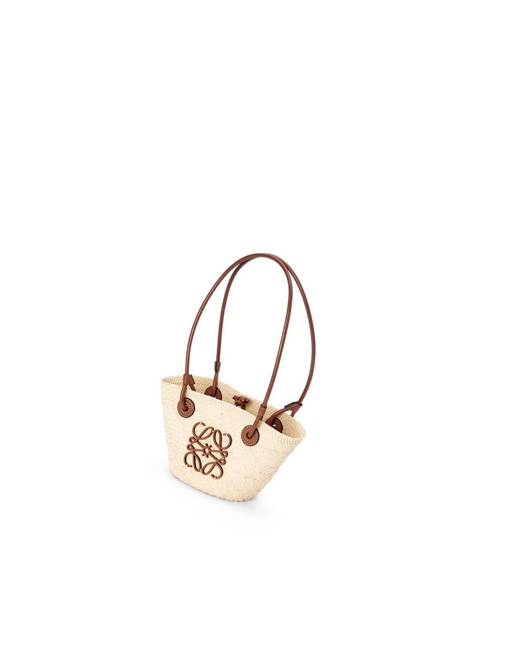 Loewe Mini Anagram Basket bag in iraca palm and calfskin Natural / Tan | 1938FOKLU