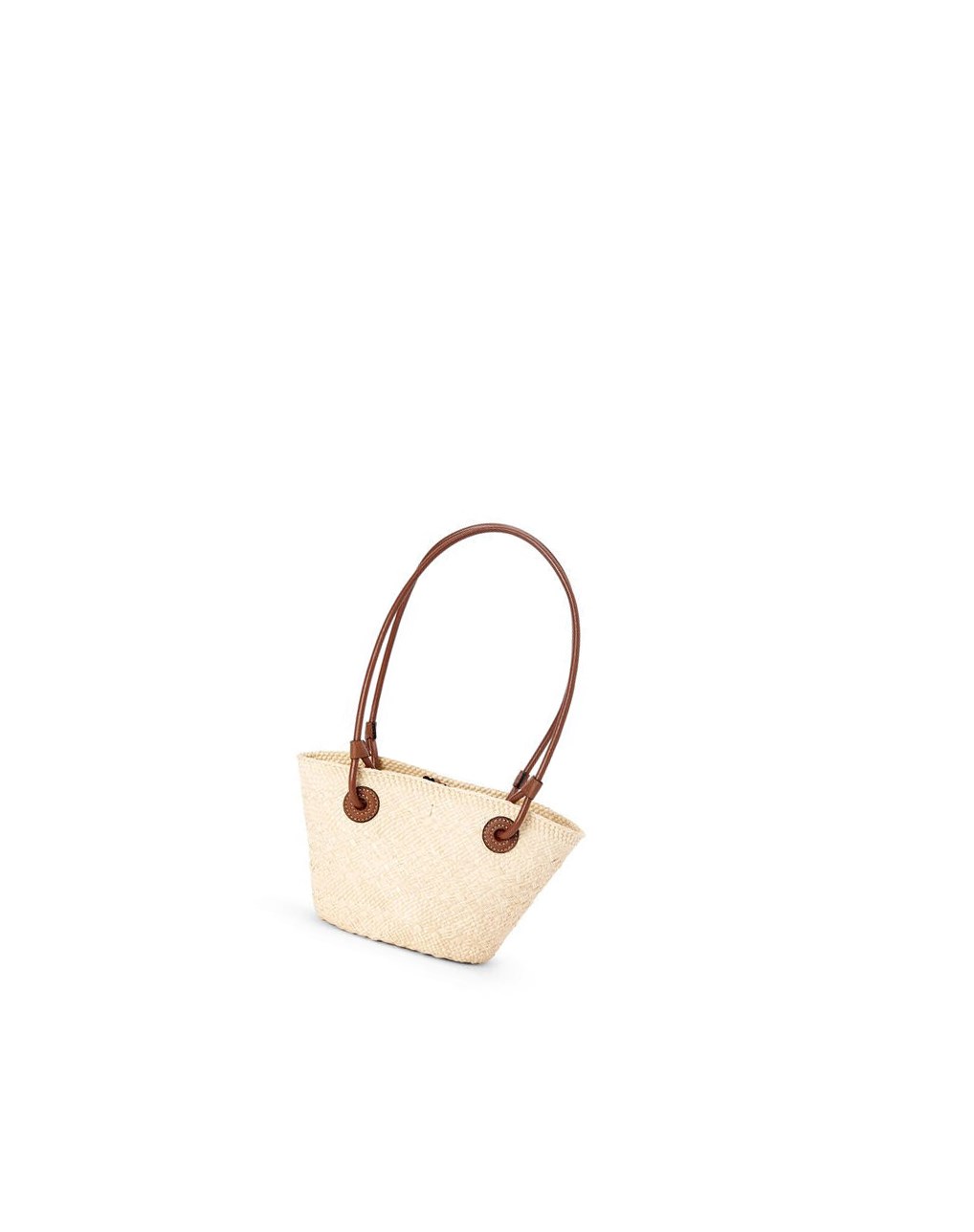 Loewe Mini Anagram Basket bag in iraca palm and calfskin Natural / Tan | 1938FOKLU