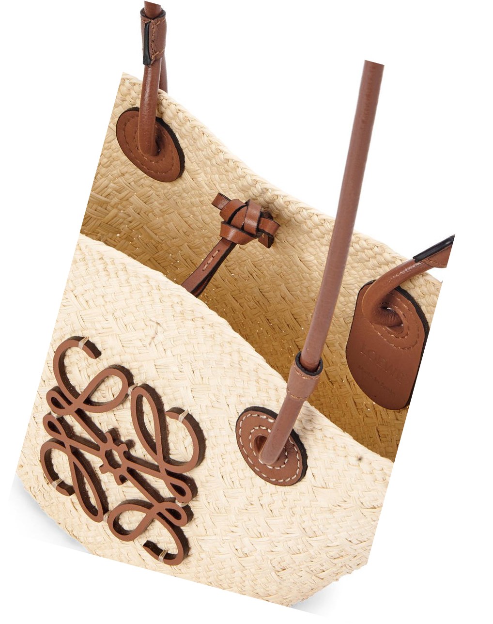 Loewe Mini Anagram Basket bag in iraca palm and calfskin Natural / Tan | 1938FOKLU