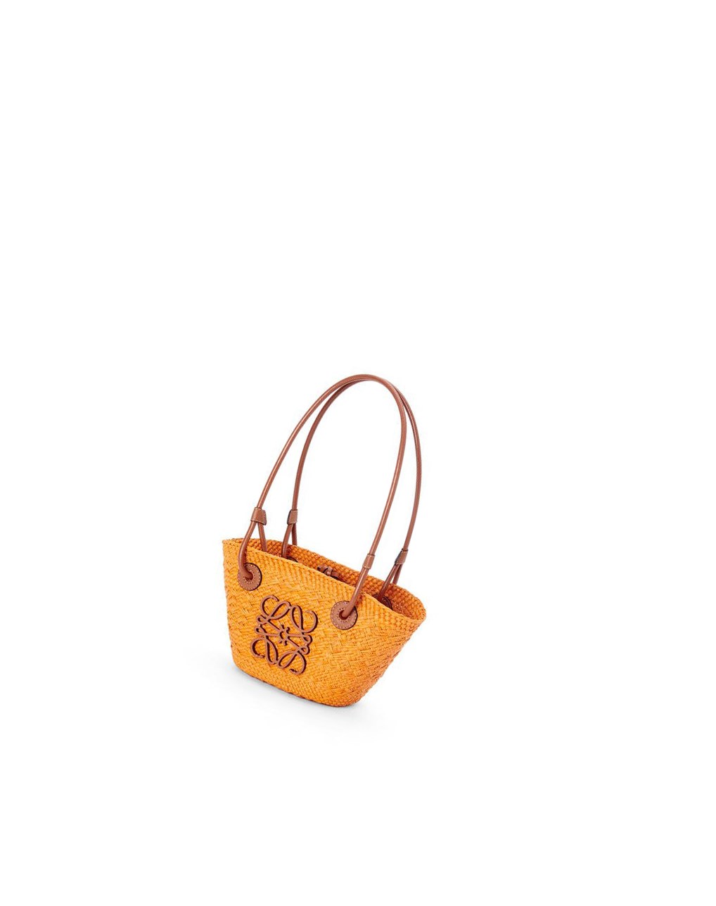 Loewe Mini Anagram Basket bag in iraca palm and calfskin Orange | 3649WNCKQ