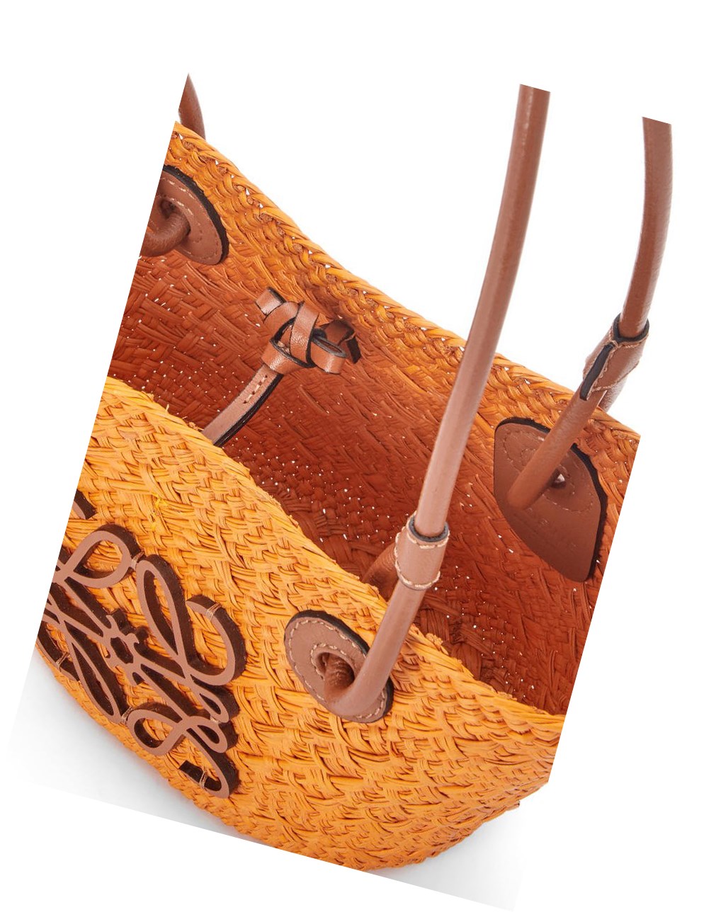 Loewe Mini Anagram Basket bag in iraca palm and calfskin Orange | 3649WNCKQ