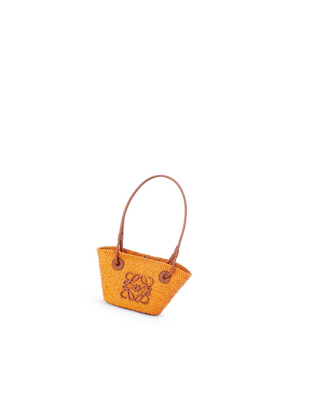 Loewe Mini Anagram Basket bag in iraca palm and calfskin Orange | 3649WNCKQ