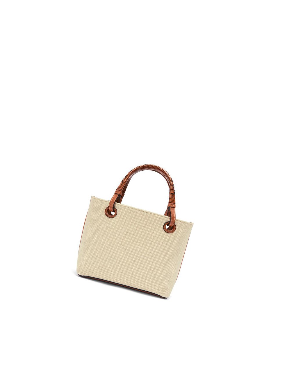 Loewe Mini Anagram Tote bag in jacquard and calfskin Ecru / Tan | 0159HOKQV