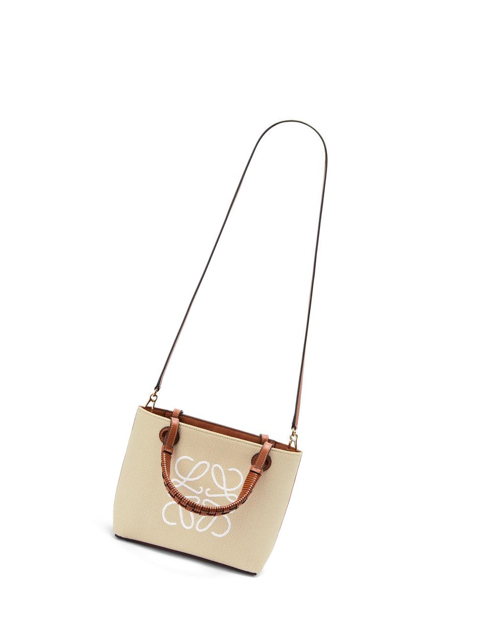 Loewe Mini Anagram Tote bag in jacquard and calfskin Ecru / Tan | 0159HOKQV