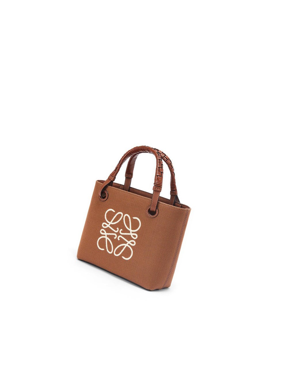 Loewe Mini Anagram Tote bag in jacquard and calfskin Tan / Pecan | 2873NYFHR