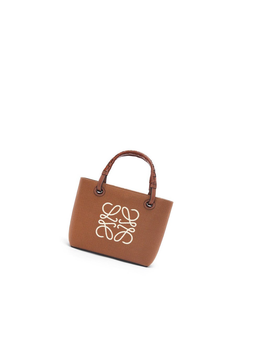 Loewe Mini Anagram Tote bag in jacquard and calfskin Tan / Pecan | 9078OJNKM