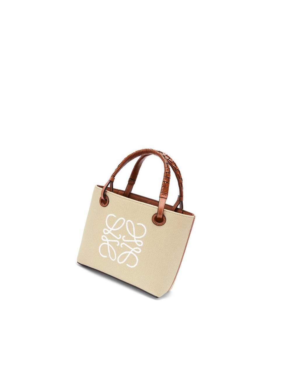 Loewe Mini Anagram Tote bag in jacquard and calfskin Ecru / Tan | 9465UDWNA