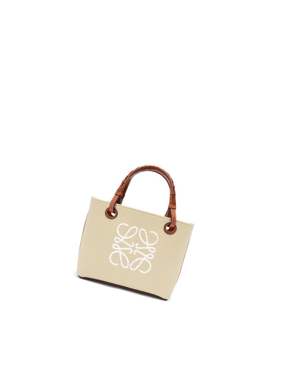 Loewe Mini Anagram Tote bag in jacquard and calfskin Ecru / Tan | 9465UDWNA