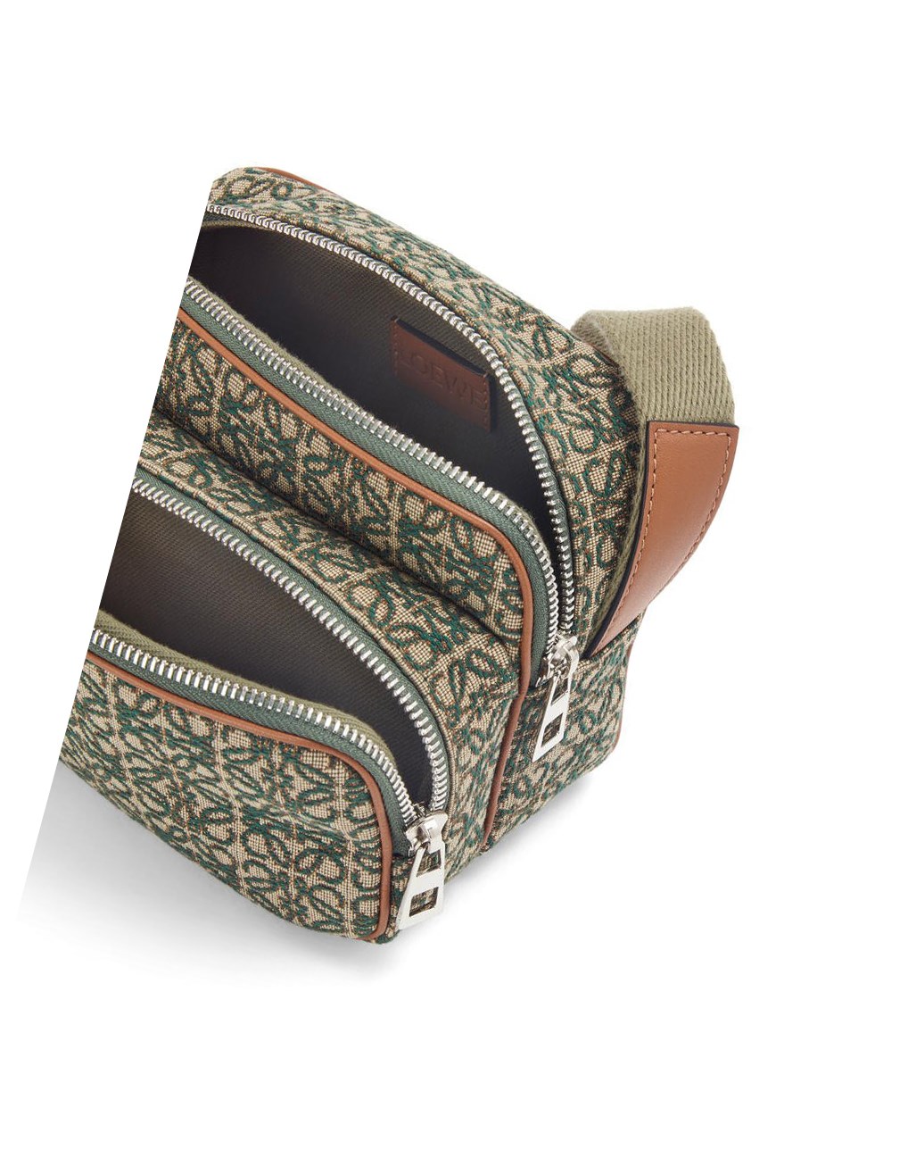 Loewe Mini Camera bag in Anagram jacquard and calfskin Kaki Vert | 3940FLVZE