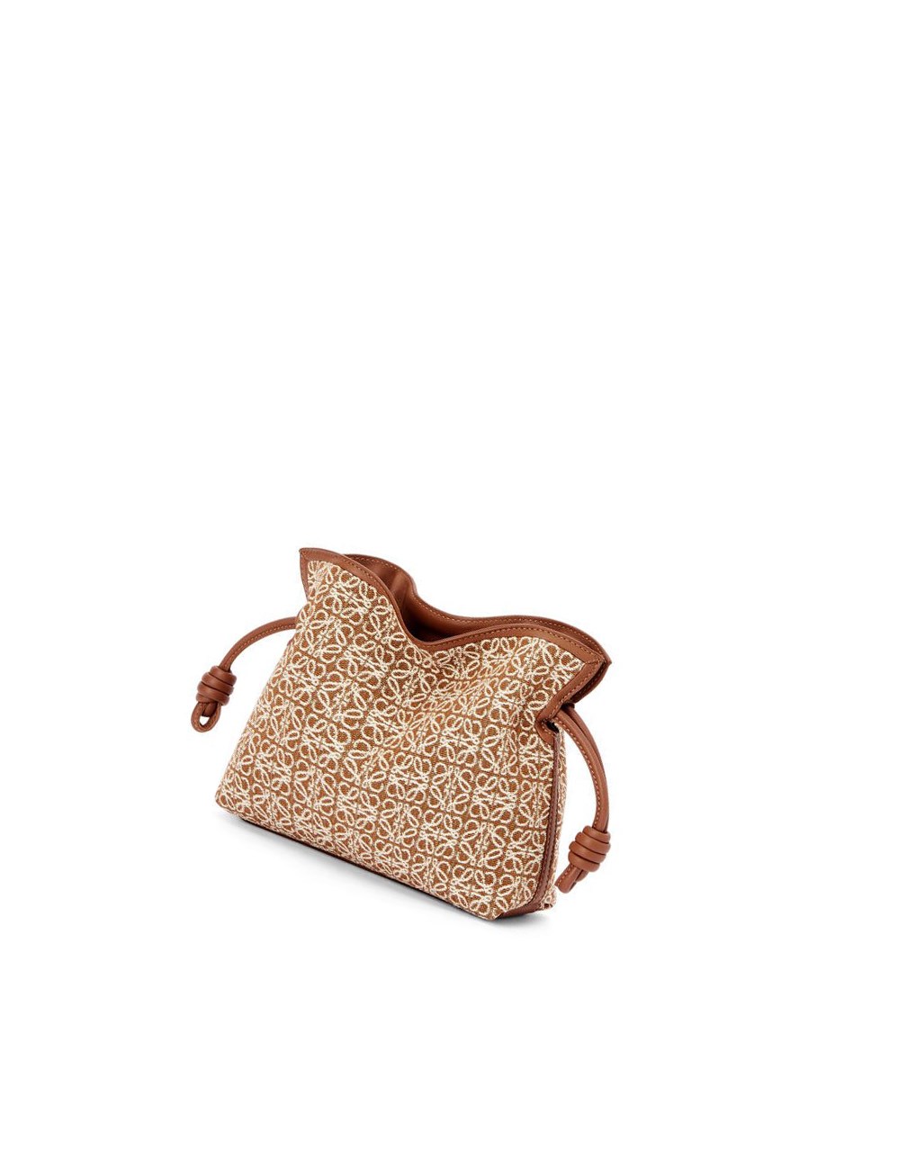 Loewe Mini Flamenco clutch in Anagram jacquard and calfskin Tan / Pecan | 3714LIZFG