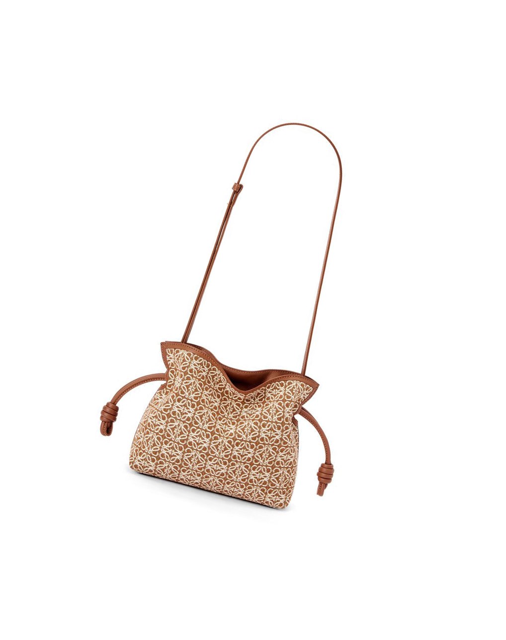 Loewe Mini Flamenco clutch in Anagram jacquard and calfskin Tan / Pecan | 3714LIZFG