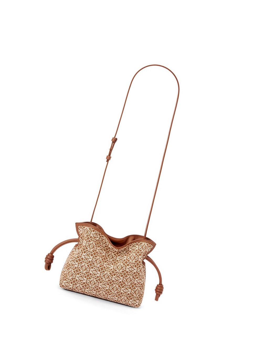 Loewe Mini Flamenco clutch in Anagram jacquard and calfskin Tan / Pecan | 3714LIZFG