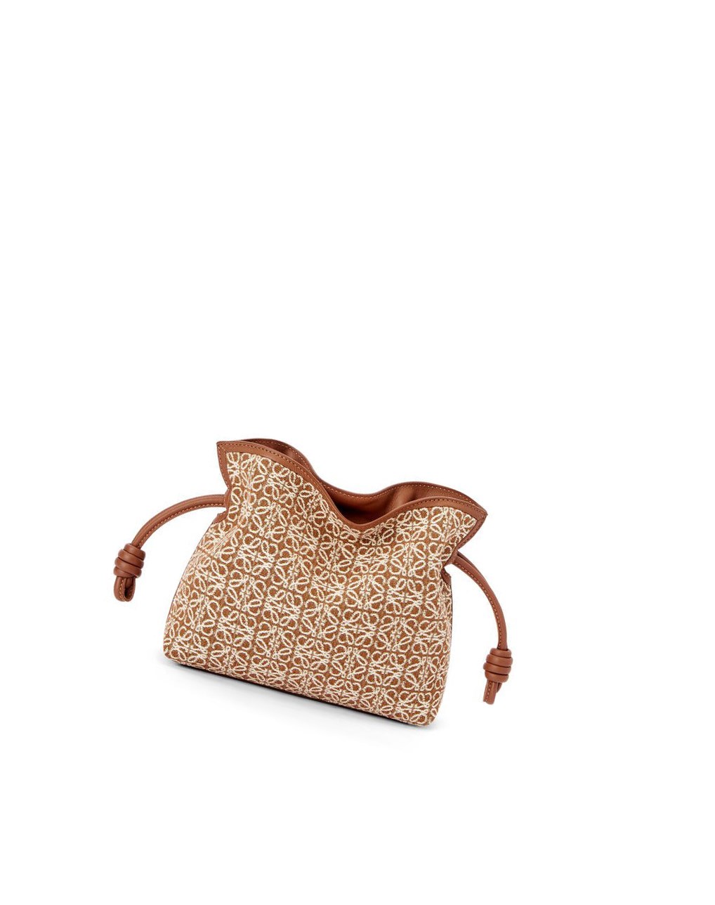 Loewe Mini Flamenco clutch in Anagram jacquard and calfskin Tan / Pecan | 3714LIZFG