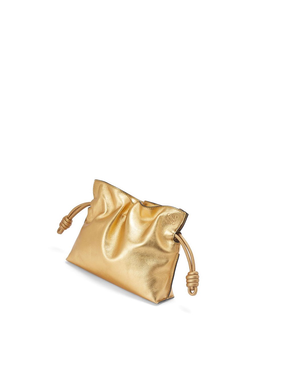 Loewe Mini Flamenco clutch in laminated nappa calfskin with chain Doré | 3759SQTXF