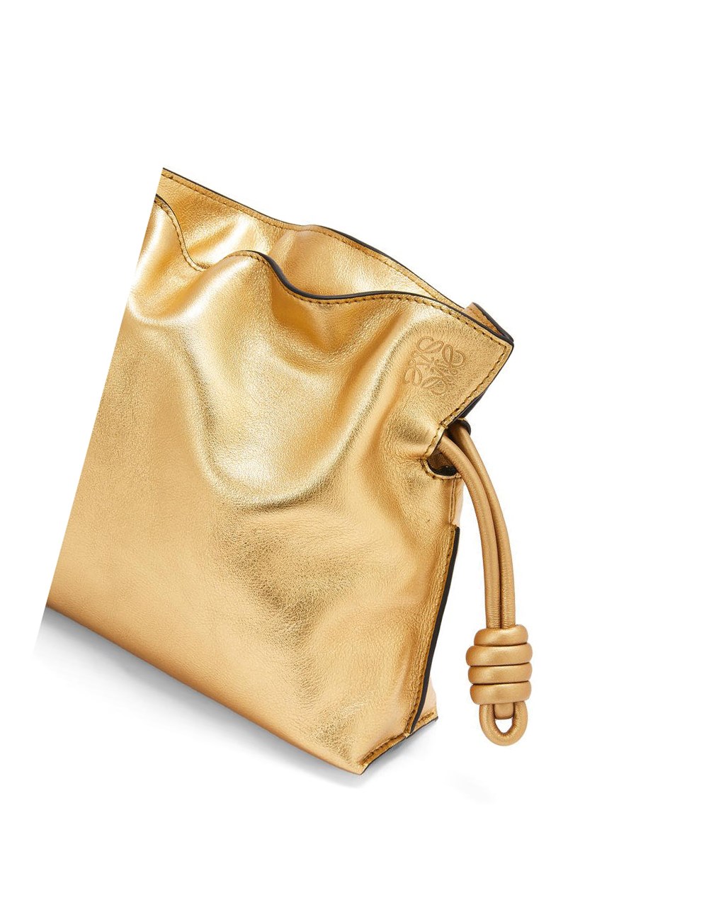 Loewe Mini Flamenco clutch in laminated nappa calfskin with chain Doré | 3759SQTXF