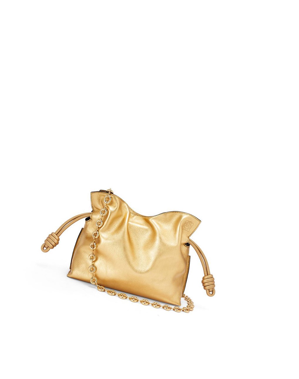 Loewe Mini Flamenco clutch in laminated nappa calfskin with chain Doré | 3759SQTXF