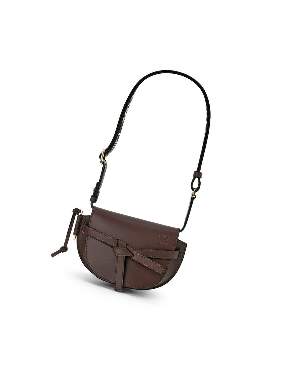 Loewe Mini Gate Dual bag in soft calfskin and jacquard Chocolat | 3027GFUBO