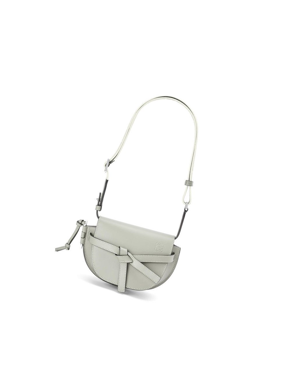 Loewe Mini Gate Dual bag in soft calfskin and jacquard Grise | 3291JNGYD