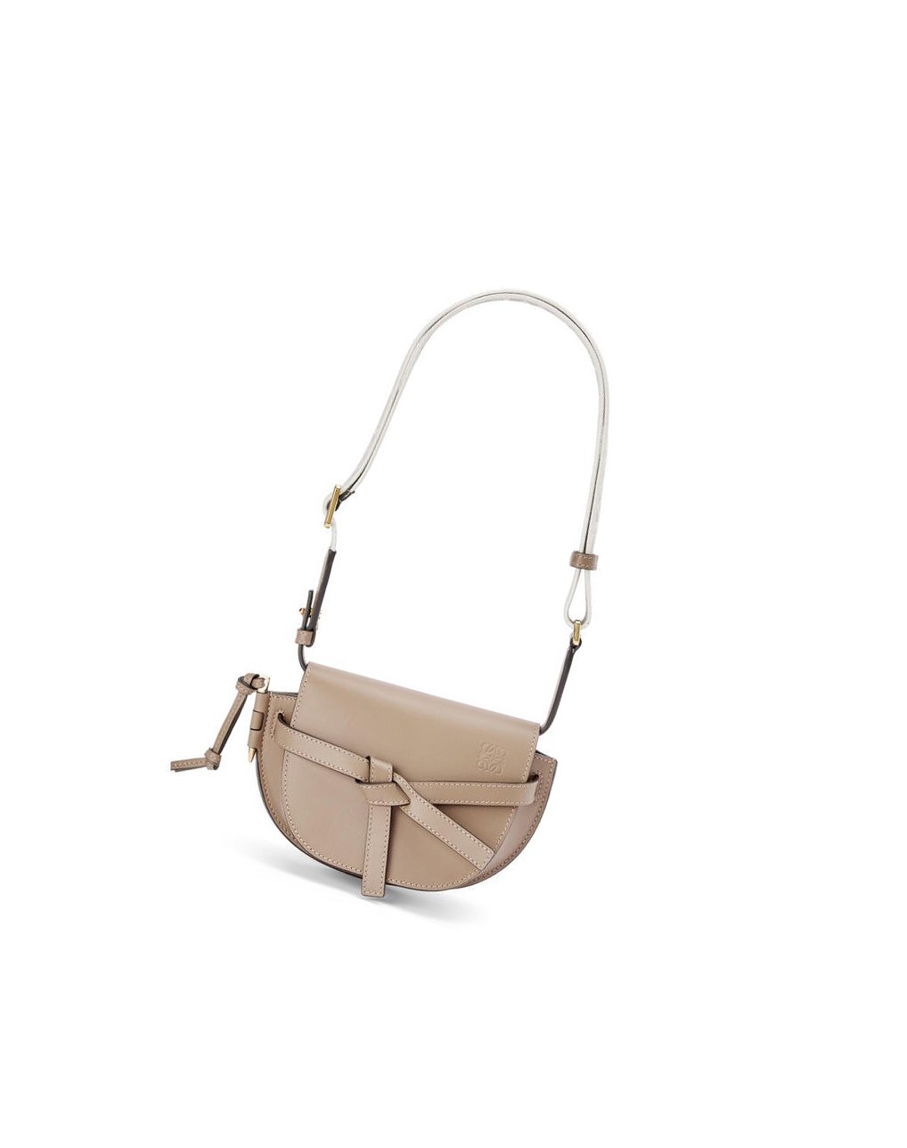 Loewe Mini Gate Dual bag in soft calfskin and jacquard Sable | 3940YUIWK