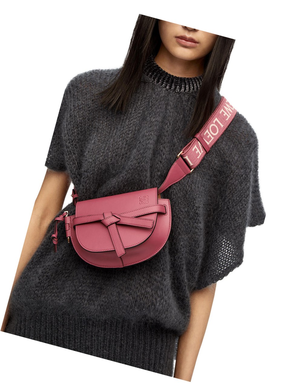 Loewe Mini Gate Dual bag in soft calfskin and jacquard Plumrose | 5263UIVRP