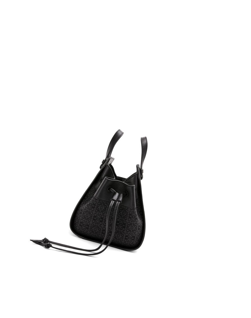 Loewe Mini Hammock drawstring bag in Anagram jacquard and calfskin Noir | 0217PFLGH