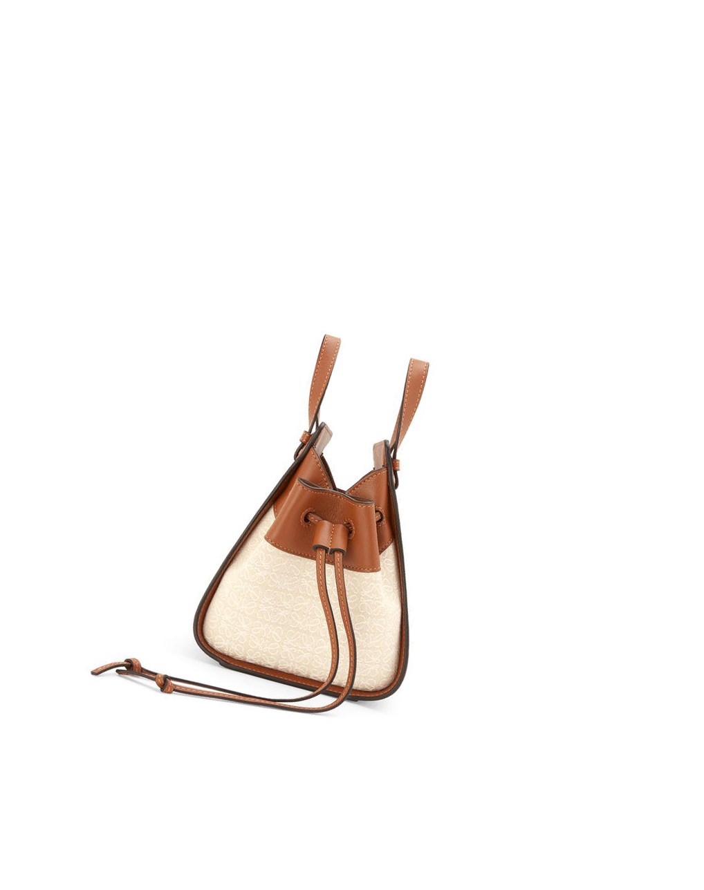 Loewe Mini Hammock drawstring bag in Anagram jacquard and calfskin Ecru / Tan | 5102RQYCM