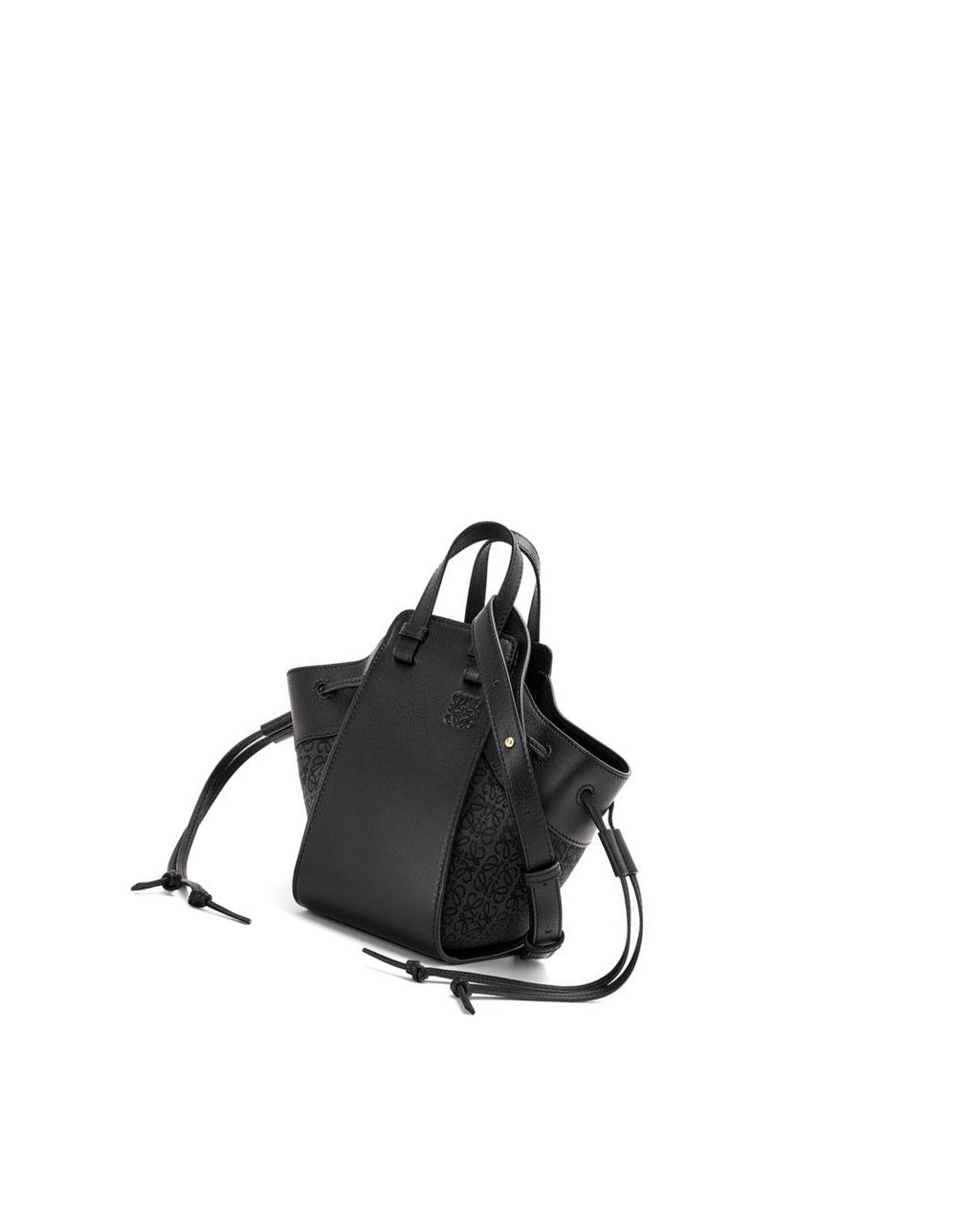 Loewe Mini Hammock drawstring bag in Anagram jacquard and calfskin Noir | 7603XYIOF