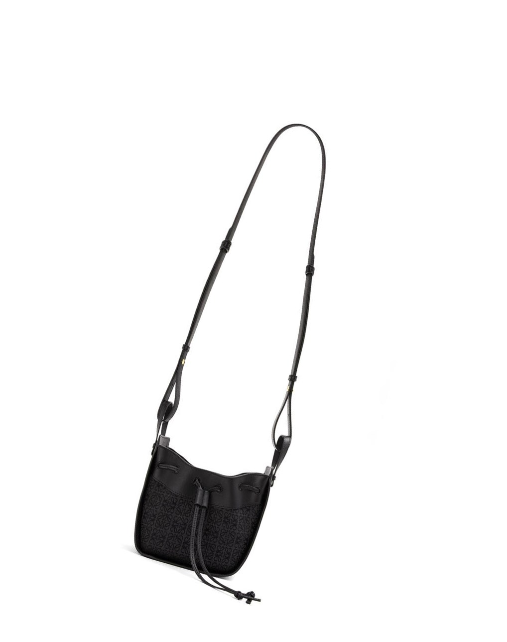 Loewe Mini Hammock drawstring bag in Anagram jacquard and calfskin Noir | 7603XYIOF