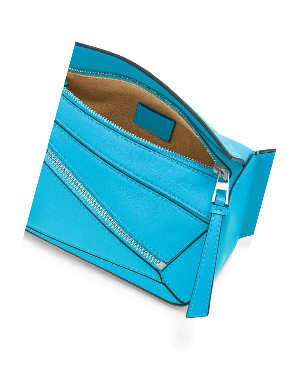 Loewe Mini Puzzle bumbag in classic calfskin Cyan | 6534SFTHC