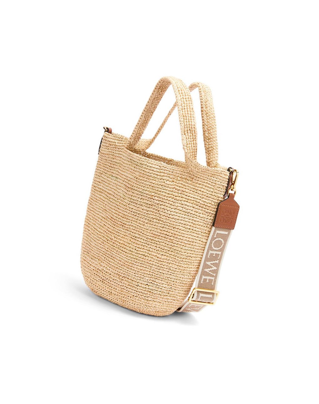 Loewe Mini Slit bag in raffia and calfskin Natural / Tan | 0639OBWZS