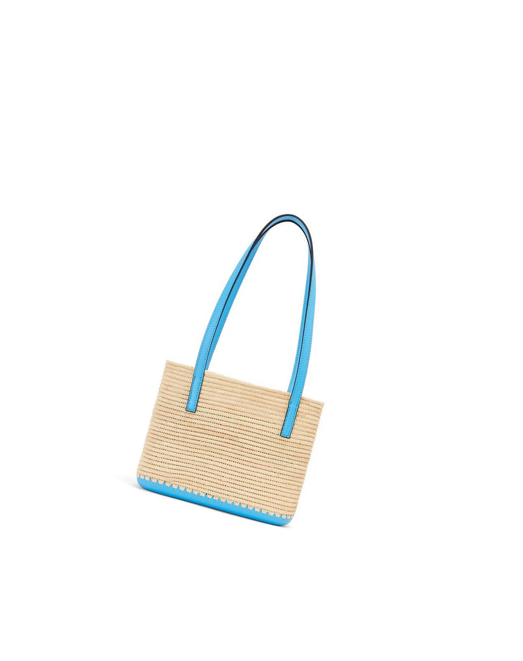 Loewe Mini Square Basket bag in raffia and calfskin Bleu | 1275QVUOD