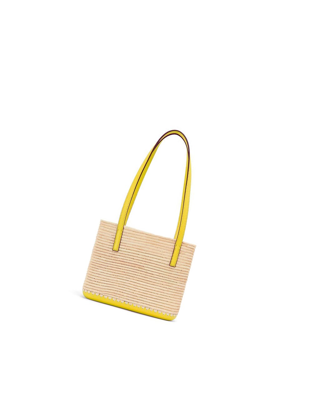 Loewe Mini Square Basket bag in raffia and calfskin Citron | 1809CZYAP