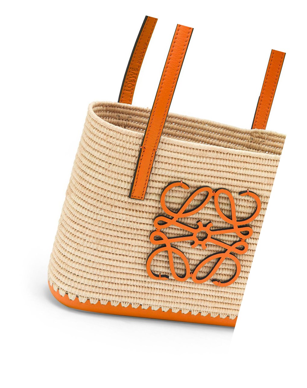 Loewe Mini Square Basket bag in raffia and calfskin Orange | 5032HNIDZ