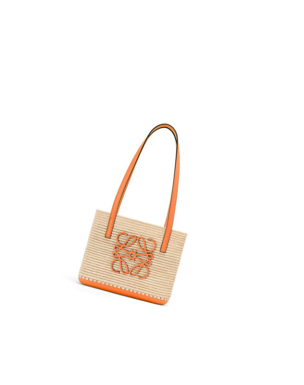 Loewe Mini Square Basket bag in raffia and calfskin Orange | 5032HNIDZ